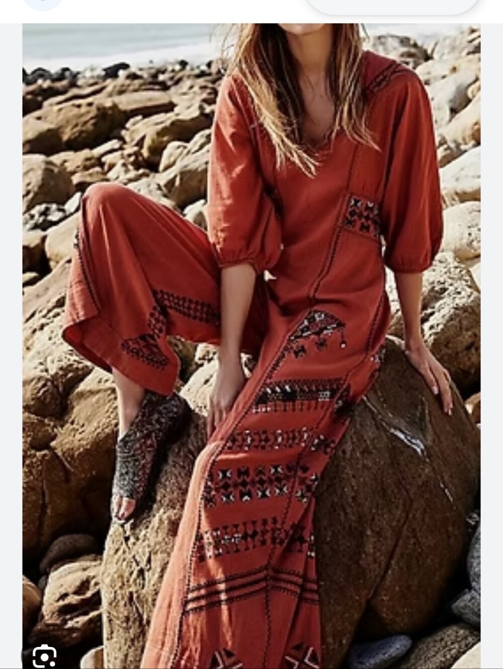 Free People Rust Embroidered Maxi Dress